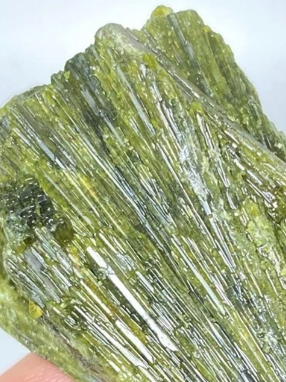 Green tourmaline specimen with epidote matrix / natural mineral coating